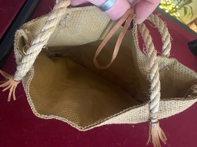 Burlap Hand Made Costa Rican Bag with rope Handles