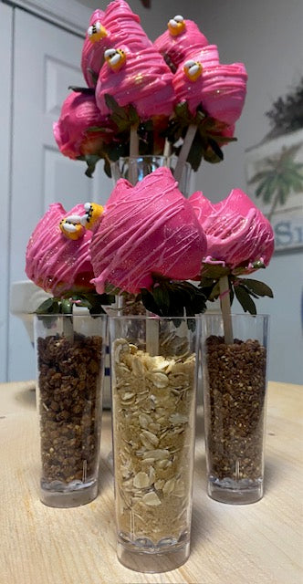 6 (six) BEEMINE CHOCLATE COVERED ROSES
